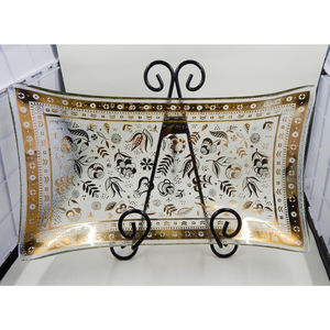 Georges Briard Glass Gold Persian Garden Plate Tray 11 Inch